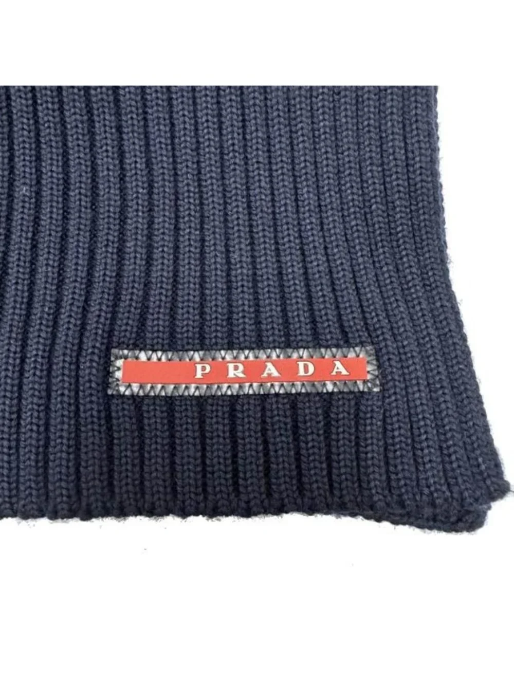 Prada Sports Rubber Logo Rib Scarf Shawl Navy